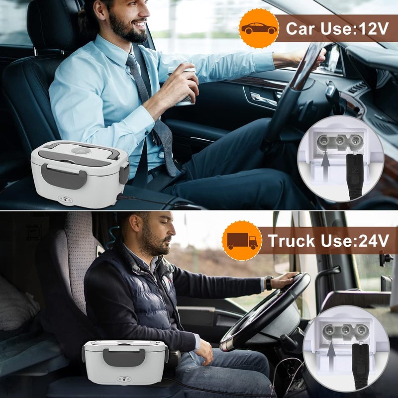 Akhia Electric Lunch Box for Adults, 80W/1.5L Heated Lunch Box for Men Work Car Truck, Portable Food Warmer Lunch Box Upgraded with Fork&Spoon and Insulated Carry Bag, 12V/24V/110V - Image 2